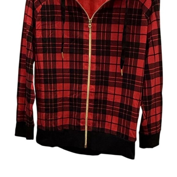 Victoria Sport Red Black Plaid Zip Hoodie Jacket XS Womens Lightweight Layering - Picture 3 of 6